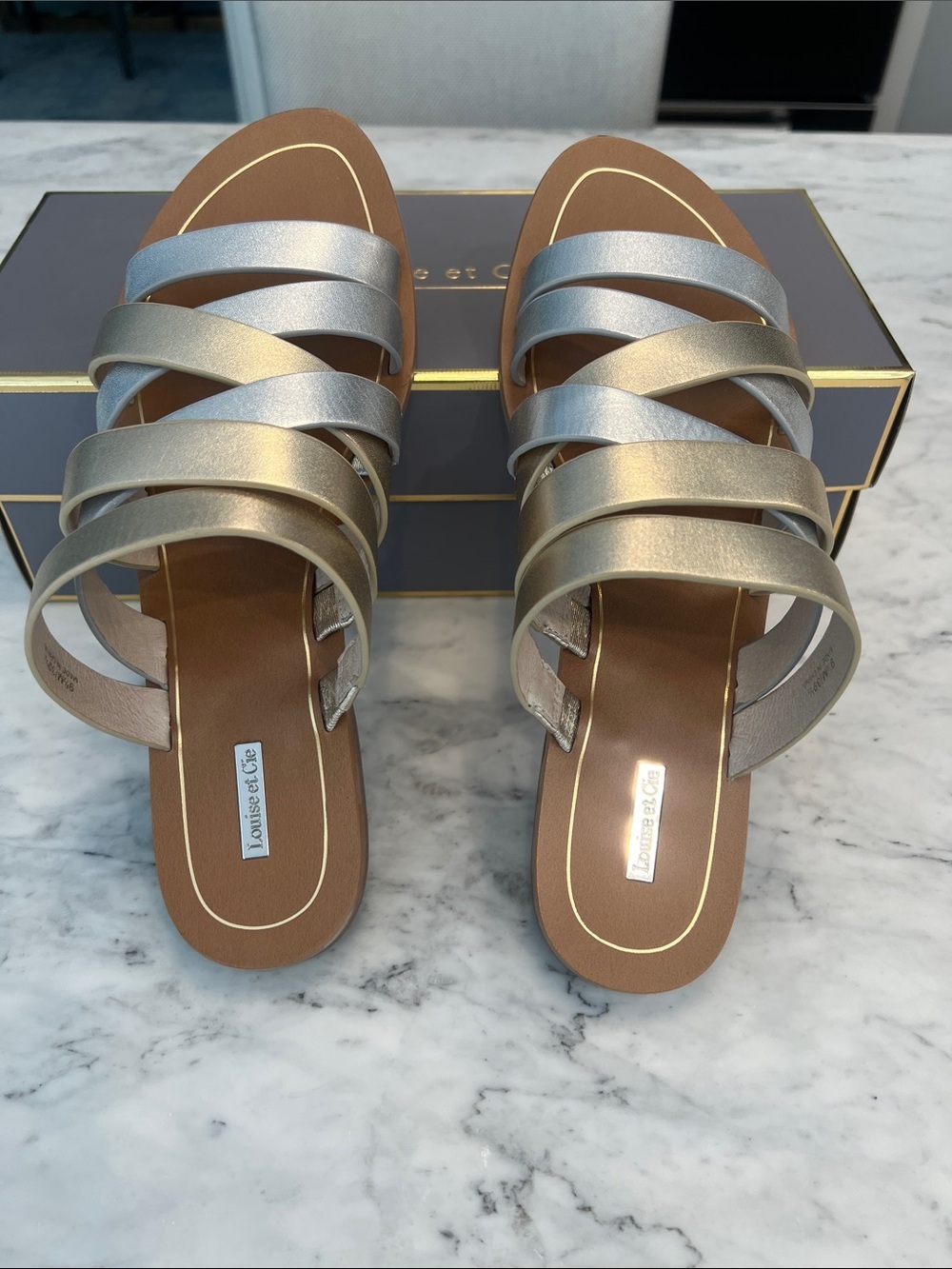 Louise et Cie Metallic Multi-Strap Slide Sandals